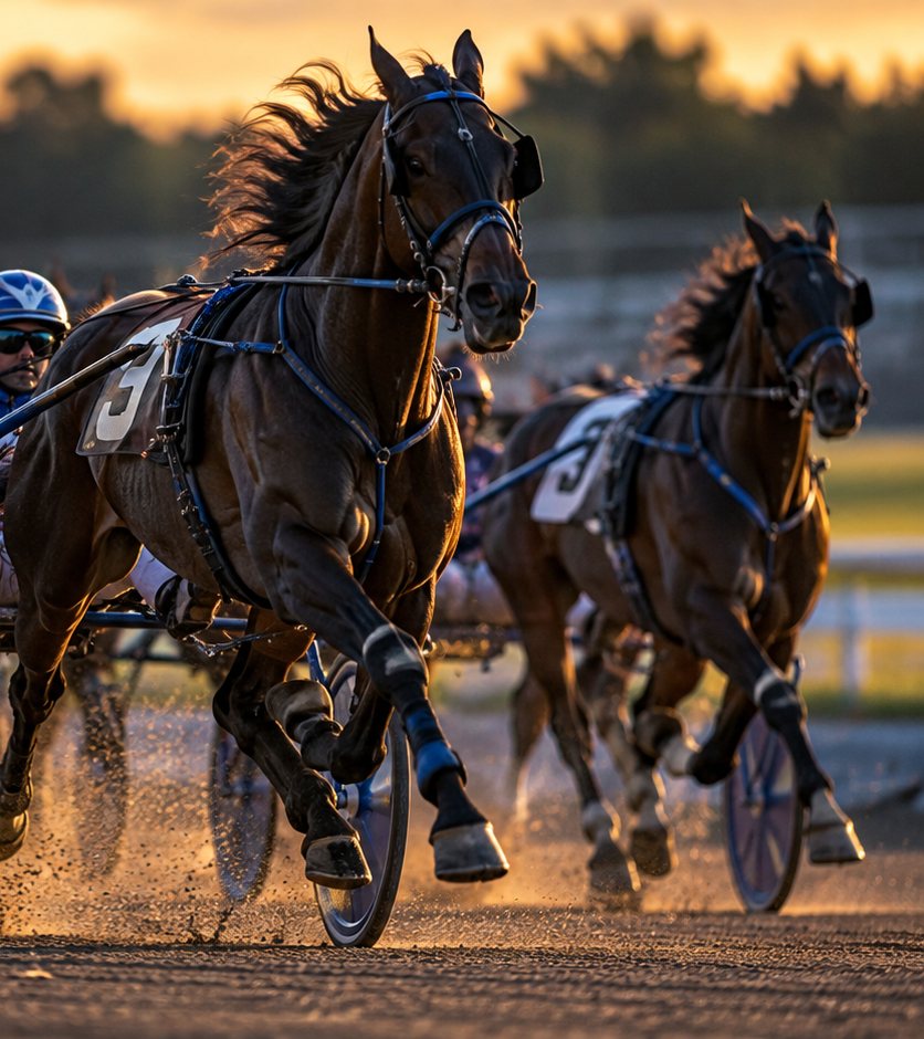 Harness racing action at the track, illustrative image